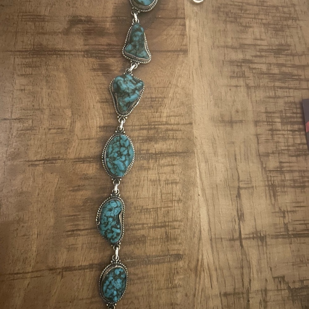 Turquoise Silver Women's Bracelet, authentic set in .925 Sterling Silver.